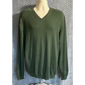 Jwn John W Nordstrom 100% Cashmere Forest Green V Neck Pullover Size L Luxury